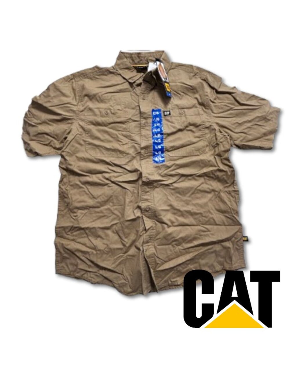 CAT Caterpillar Men's SS Button Up Workshirt - Khaki - Large